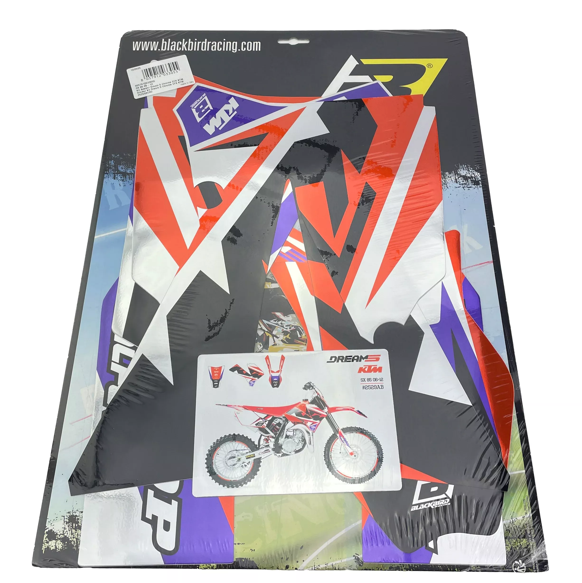 06-12 SX85 KTM DREAM 5 CHROME DECALS, BLACKBIRD DECAL 2529ABCRO