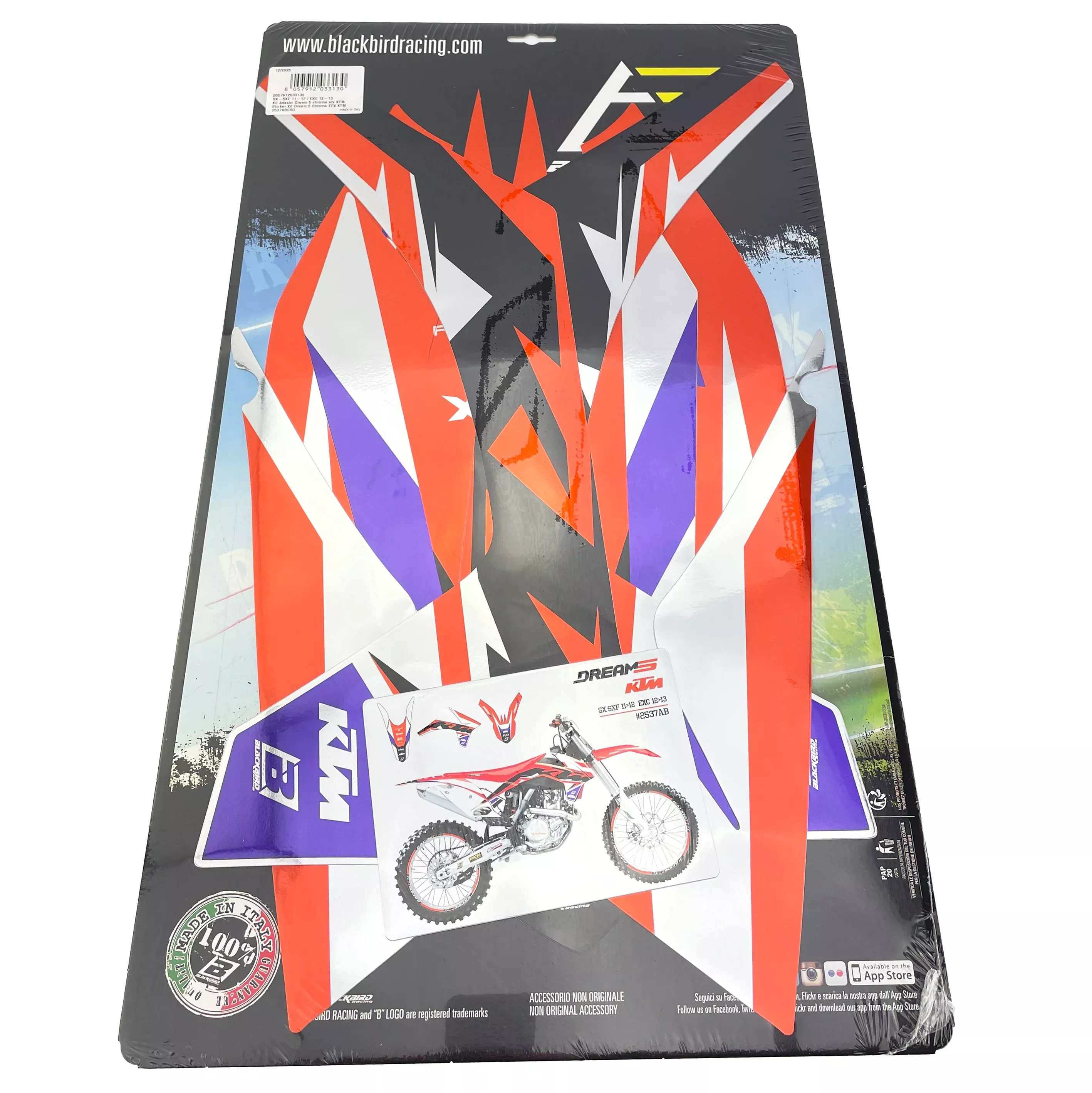 11-12 SX/SXF 12-13 EXC KTM DREAM 5 CHROME DECALS, BLACKBIRD 2537ABCRO