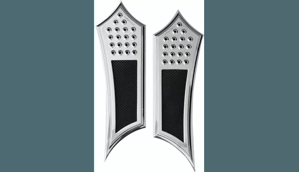 Accutronix Instigator Front Floorboards for '84-Up Harley Davidson FLH & FLT Baggers & '86-17 FLST - Chrome w/ Rubber Insert