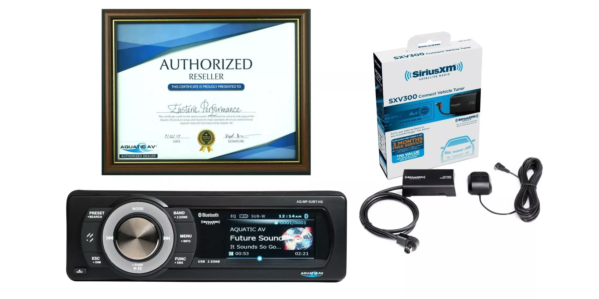 Aquatic AV 288W Sirius XM USB iPod Bluetooth Radio Harley 98-13 With SXV300v1