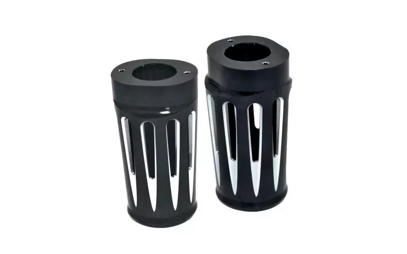 Arlen Ness Fork Boot Covers for '14 FLHT/FLT/FLHX -Deep Cut, Black Anodized