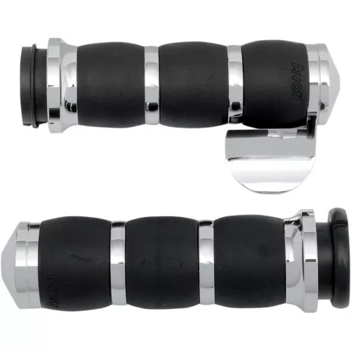 Avon Air Cushioned Velvet 3-Ring Grips with Throttle Boss for Harley Dual Cable - Chrome