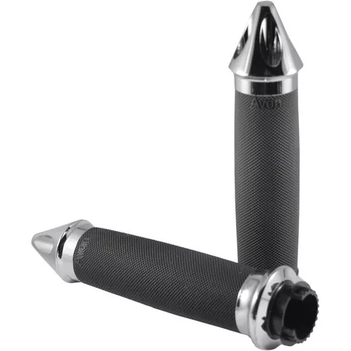 Avon Spike End Touring 1" Handlebar Grips - Chrome/Black (MT-CC-85-CH-SPK)