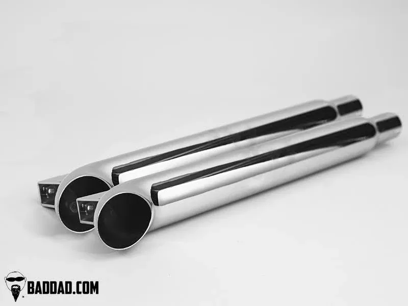 Bad Dad 81083-4 Chrome Turn Down 2.5" Slip On Exhaust Pipes Harley FL 17-Up