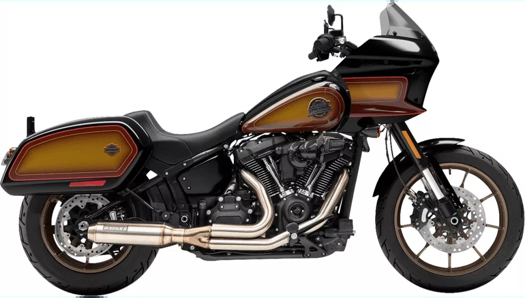 Bassani 2-into-1 Exhaust System with 4 inch Superbike Muffler for '18-26 Harley Davidson Sport Glide, Lowrider St and Heritage Models (Select Finish)