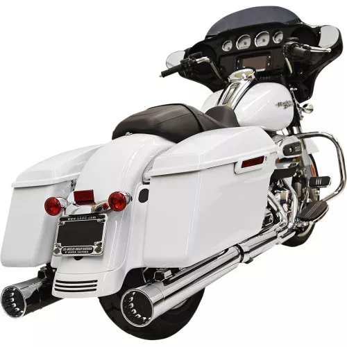 Bassani 4" DNT Straight Can Mufflers w/ Accoustically Tuned Baffle for 2017-2023 Harley Touring - Chrome/ Black Caps