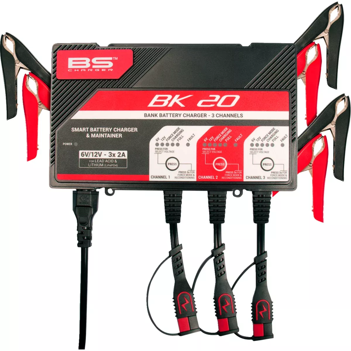 BS BATTERY 3807-0654 700554 Smart Bank Battery Charger and Maintainer with Reconditioning Function Charger – BK20 – 12V – 3 x 2A