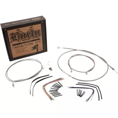 Burly Braided Stainless Steel Cable and Brake Line Kit for Softail