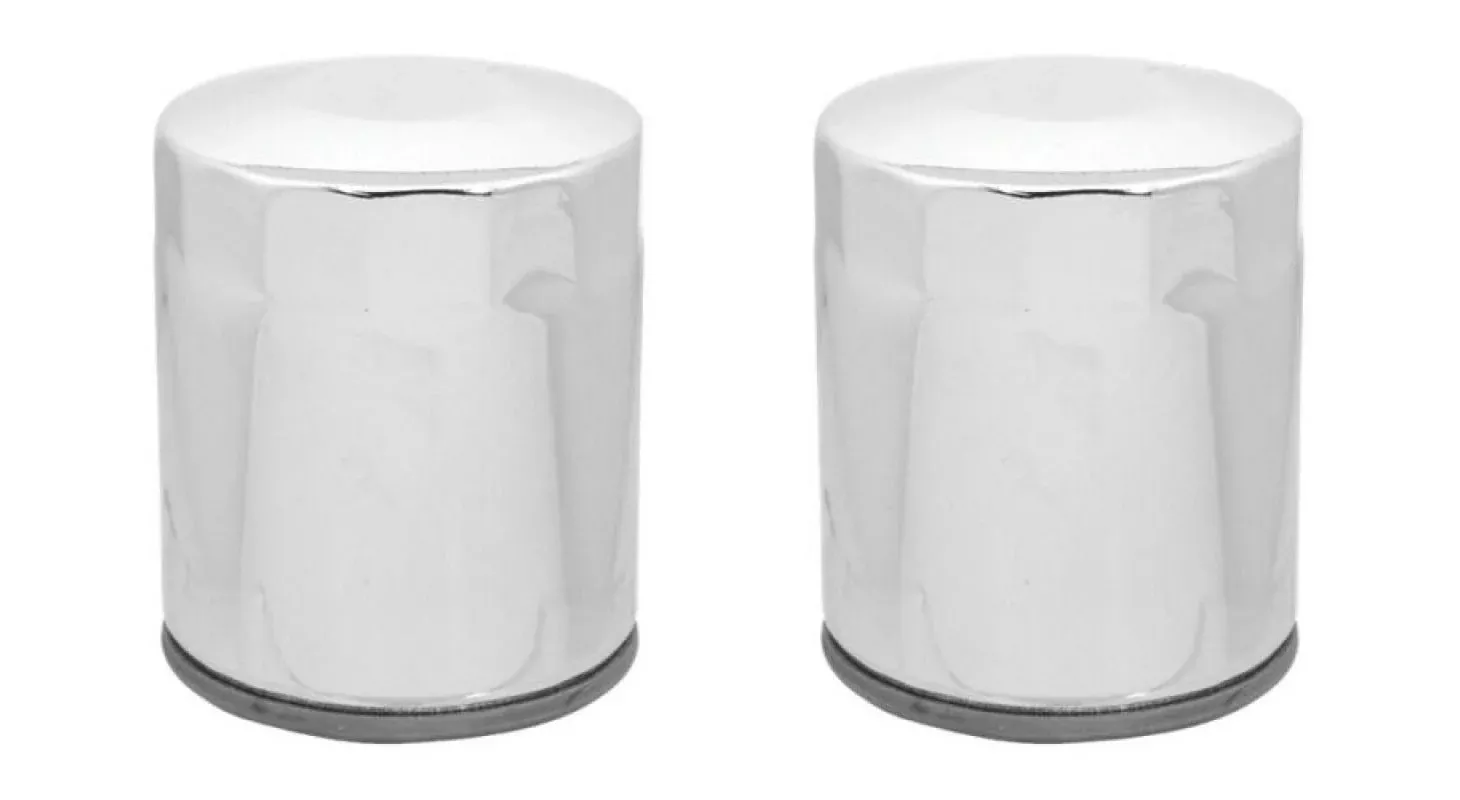 Chrome 10 Micron Oil Filter x2 Custom Chrome Harley Twin Cam M8 Repl 63798-99