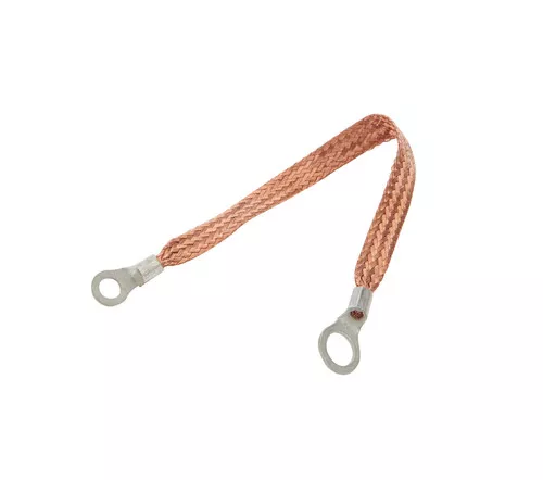 Copper Ground Strap 9in w/ 1/4in and 3/8in Ring ALL76329-9