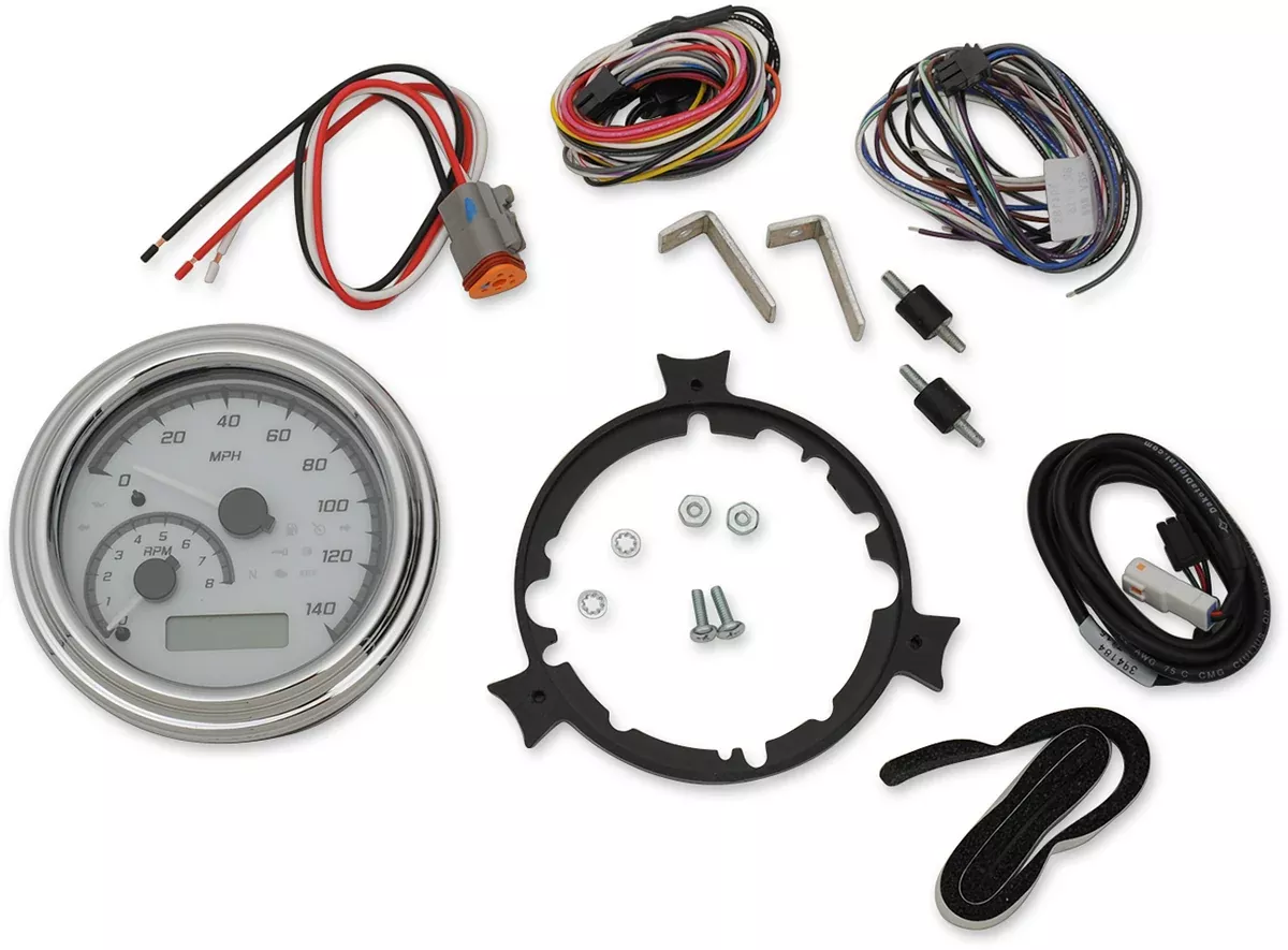 Dakota Digital Chrome White Tank Mounted Speedometer 96-03 Harley Softail FLHT
