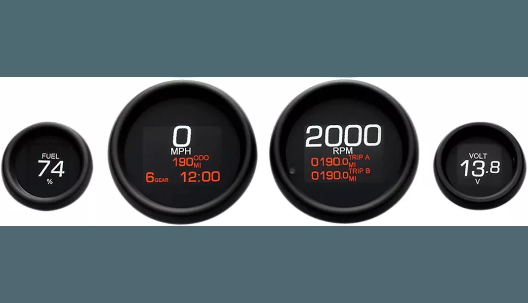 Dakota Digital Four-Gauge MLX Series Kit for '04-13 Harley Davidson Touring Models - Black Bezels