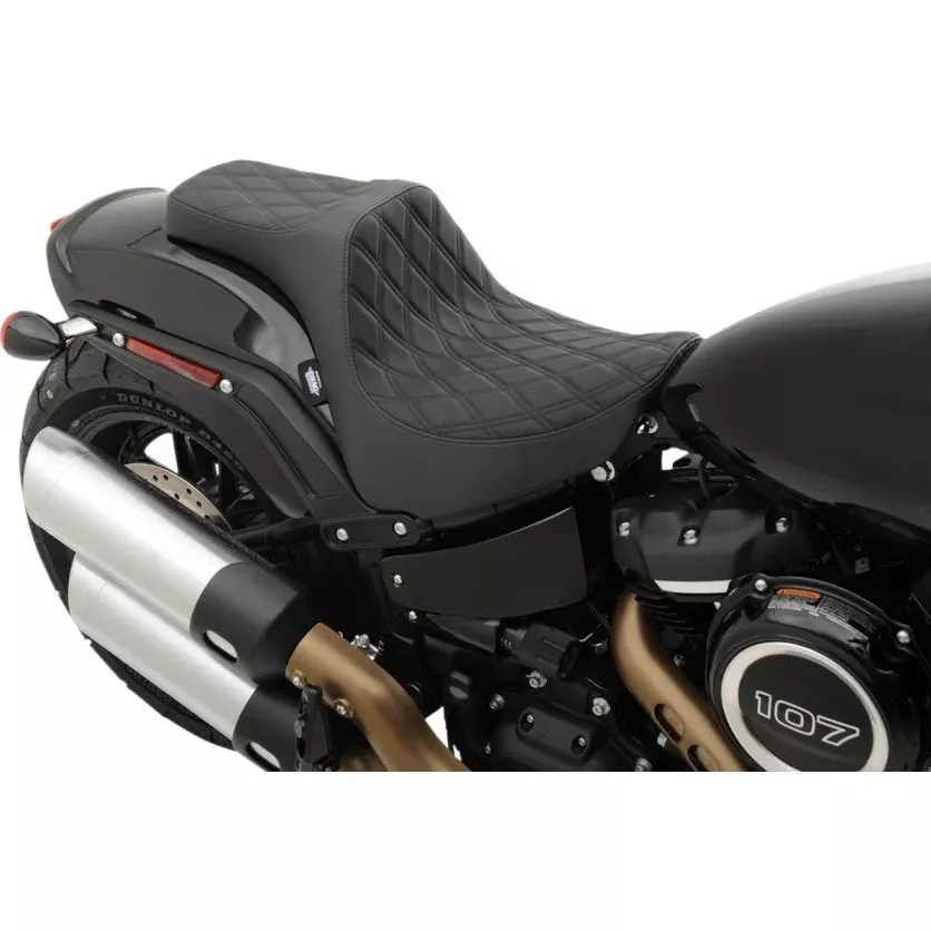 Drag Predator III Double Diamond Black Stitch 2-Up Seat 18-23 Harley Fat Bob FXFB