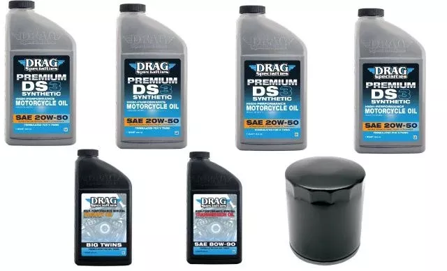 Drag Specialties 20W-50 Synthetic Oil & Black Filter Change Kit 1999-2017 Harley