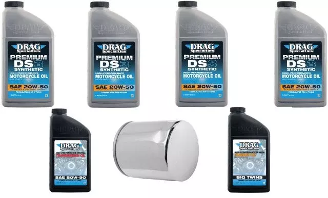 Drag Specialties 20W-50 Synthetic Oil Chrome Filter Change Kit 1999-2020 Harley