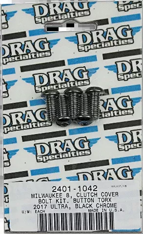 Drag Specialties Black Chrome 5 Pack M8 Clutch Cover Bolt Kit for 17-19 Harley