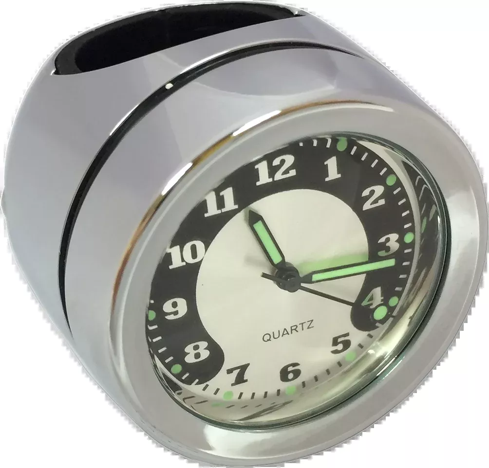 Drag Specialties Chrome 1.25" Handlebar Mount Battery Round Digital Clock Gauge