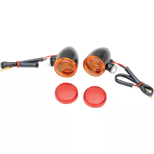 Drag Specialties Mini Deuce Bolt Black Marker Lights w/Red Lens (2040-1043)