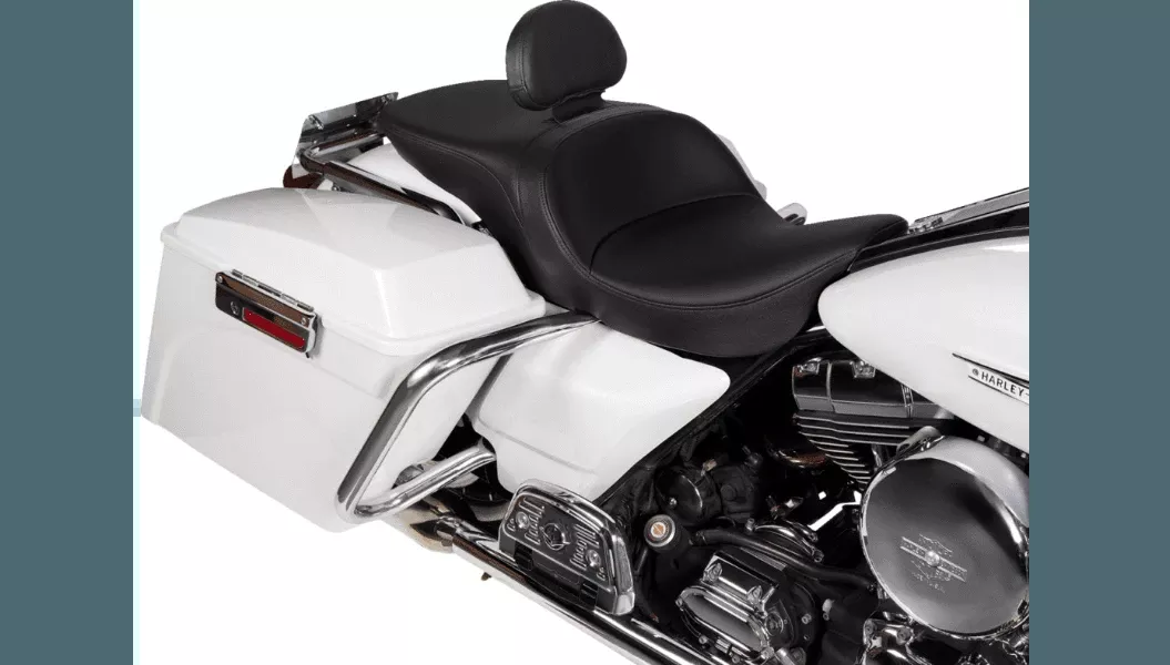 Drag Specialties Predator 2-Up Seat w/ Backrest for '08-Up Harley Davidson FLH - Smooth Solar Leather(Not for '24-Up FLHX/FLTR Models)