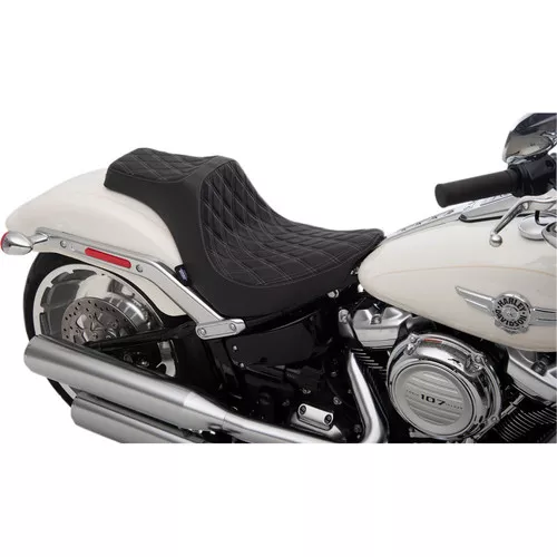 Drag Specialties Predator III Seat for 2018-2024 Harley Fat Boy - Double Diamond Silver