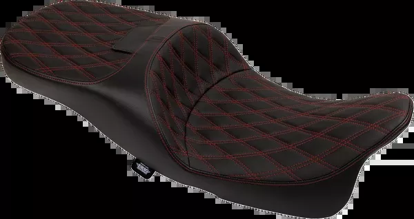 Drag Specialties Seats Extended Reach Freedom Seat - Vinyl - Double Diamond - Red Stitch - FLT/FLH '09-'25