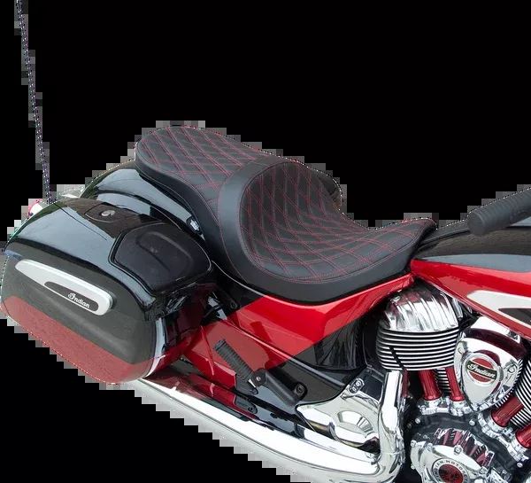 Drag Specialties Seats Low Profile Touring Seat - Double Diamond - Red Stitch - Solar Reflective - Indian '14-'22