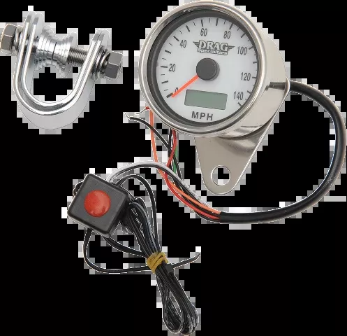 Drag Specialties White Face Speedo Electronic Motorcycle Speedometer for Harley