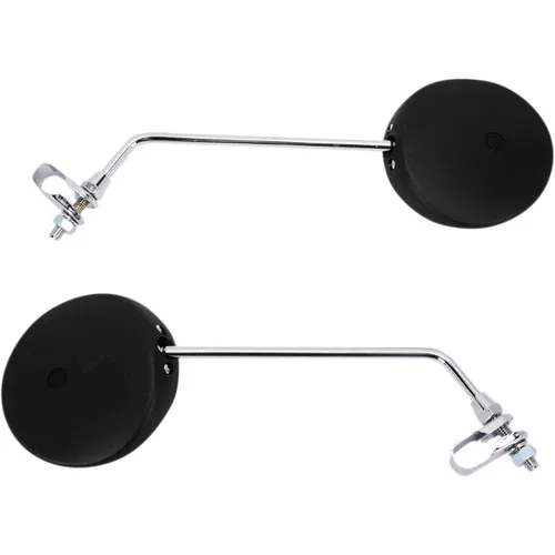Emgo Universal Clamp-On Round Black Mirror w/Chrome Stem (Pair) (20-64510)