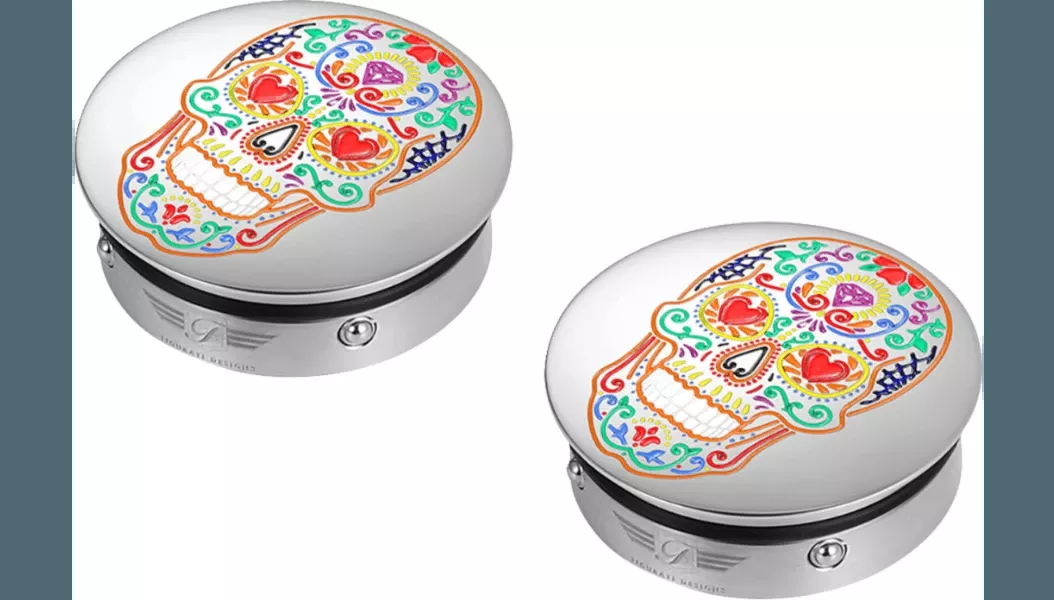 Figurati Designs Docking Point Covers for Harley Davidson Models with Docking Hardware - Sugar Skull (Select Size and Finish)