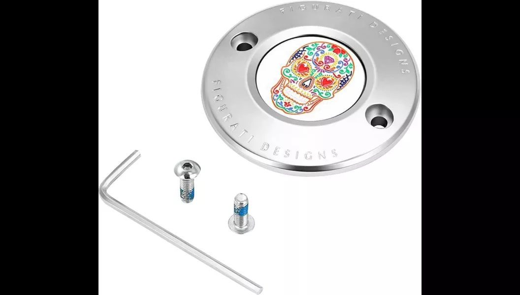 Figurati Designs Polished W/Sugar Skull Timing Cover for Harley 17-23 M8