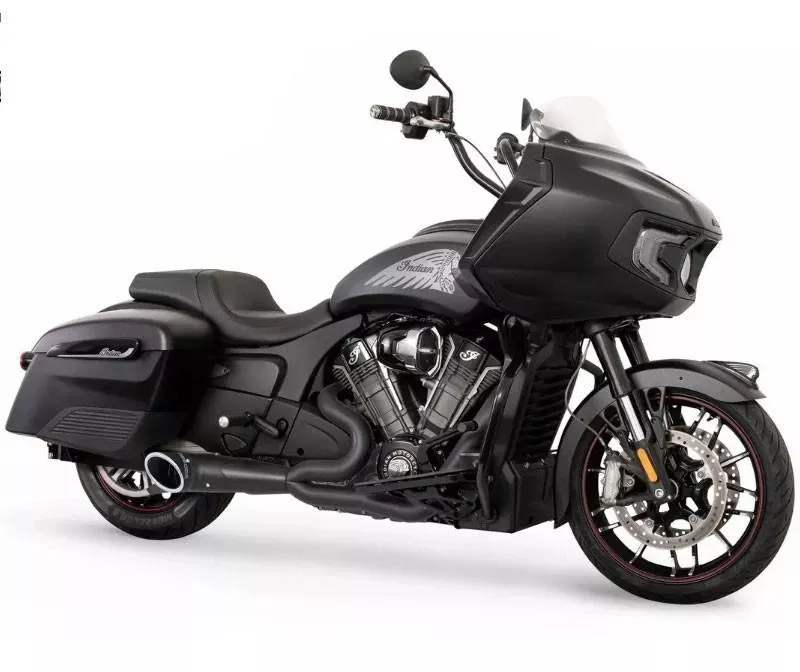 Freedom Performance Black 2-1 Turn Out Side Dump Exhaust w/ Black Sculped Slash 4.5" End Tip for '20-Up Indian Challenger, Pursuit