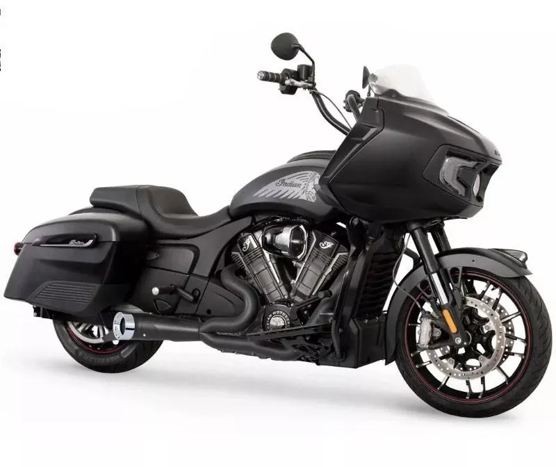 Freedom Performance Black 2-1 Turn Out Side Dump Exhaust w/ Chrome Straight Star 4.5" End Tip for '20-Up Indian Challenger, Pursuit