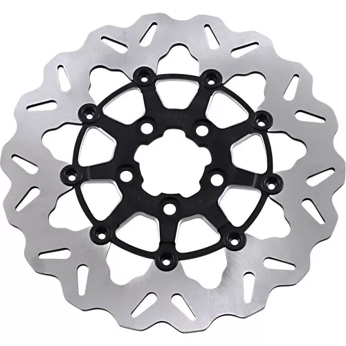 GBrakes Wave Rear Brake Rotor for 2008-2024 Harley Touring - Black/Machine Carrier