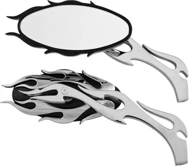 Harddrive Mirrors Flame W/Flame Stem Black/Chrome - 18-397