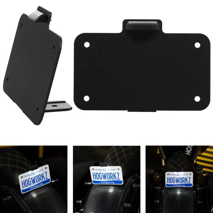 HogWorkz Black Seat Bolt LED Upright License Plate Mount for Harley Motorcycles - HW131754