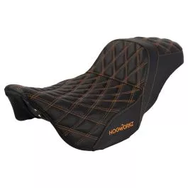 HogWorkz Rise Up Seat for Harley Touring '08-'23 (Diamond / Orange Stitch) - HW122006