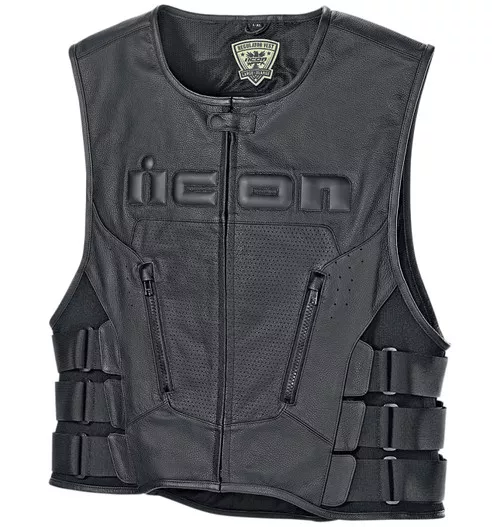 Icon Regulator D3O Mens Leather Motorcycle Vest