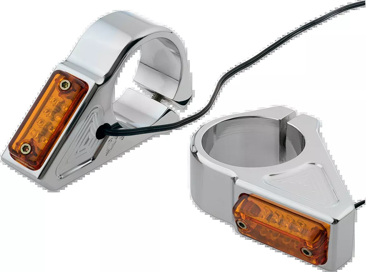 Joker Machine Pair Universal Chrome Amber LED Front 39mm Fork Turn Signal Kit