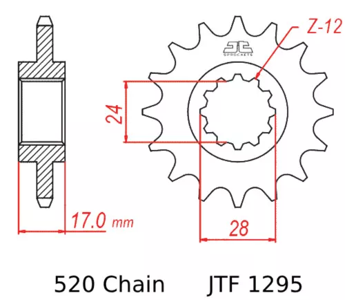 JT Front Sprocket - 15 Tooth - 520 Conversion - Steel (JTF1295.15)