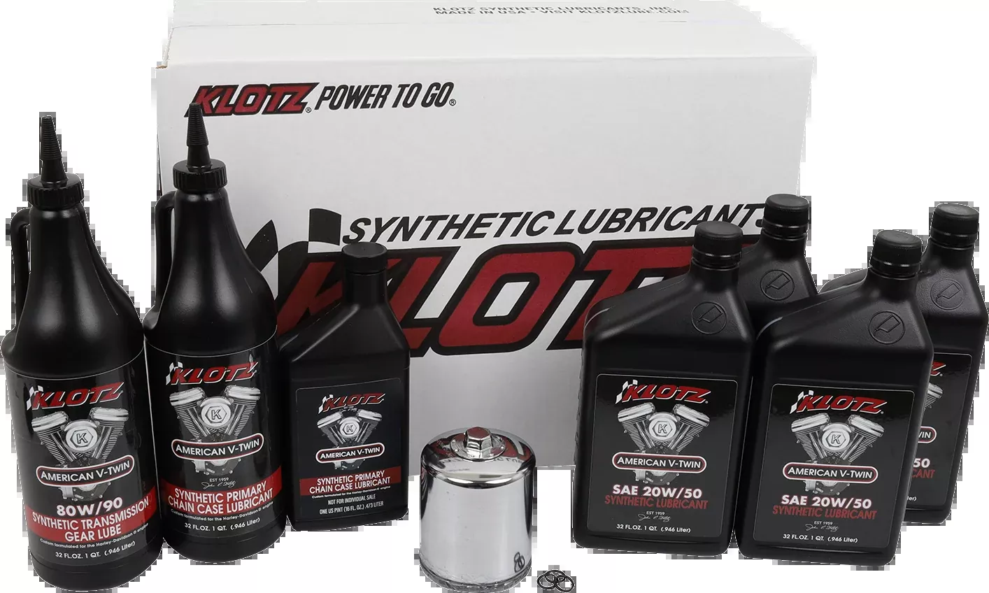 Klotz Synthetic 20W-50 Premium Oil Change Kit 1984-2018 Harley Davidson Models