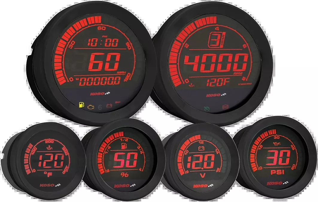 Koso Black 6-Piece Fairing Digital Gauge Set 2004-2013 Harley Touring Models