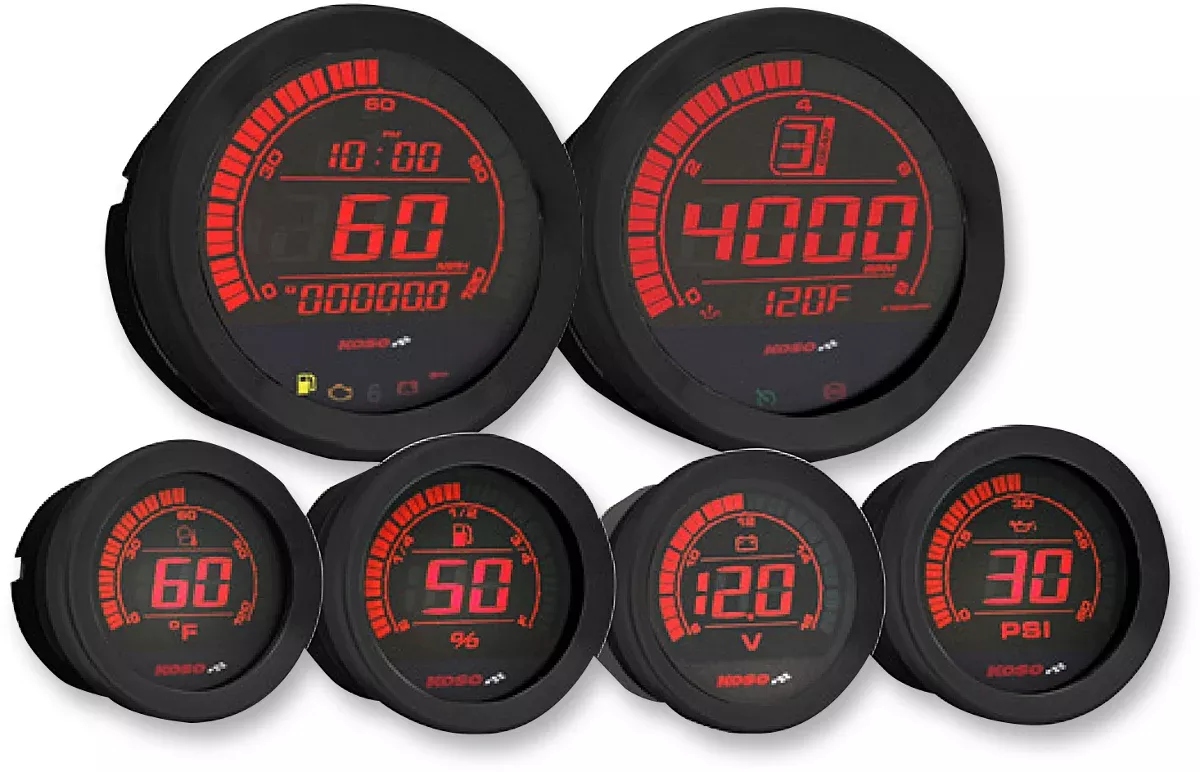 Koso HD-02 Black 6-Piece Fairing Gauge Kit for 2004-2013 Harley Touring Models