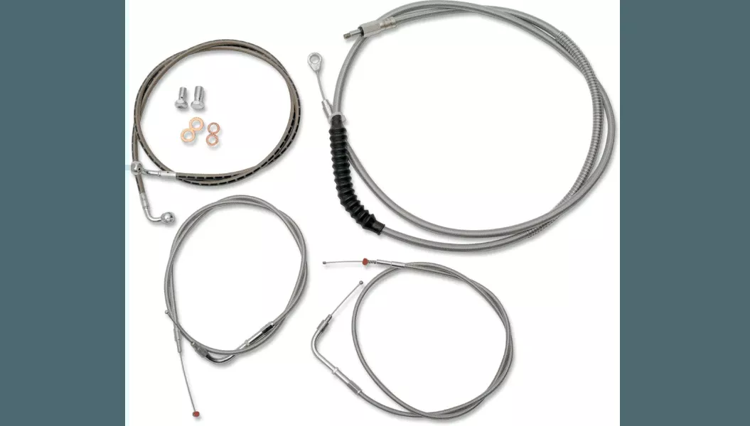 L.A. Choppers Standard Stainless Braided Handlebar Cable/Brake Line Kit for '08-17 Harley Davidson Fat Bob 12" - 14" Handlebars