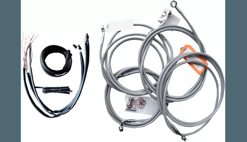 LA Choppers Complete Handlebar Cable Kit for '14-15 Harley-Davidson Touring Models with 12-14 inch Apes with ABS - Stainless Braided (Does Not Include Electronic Throttle Control Extension)