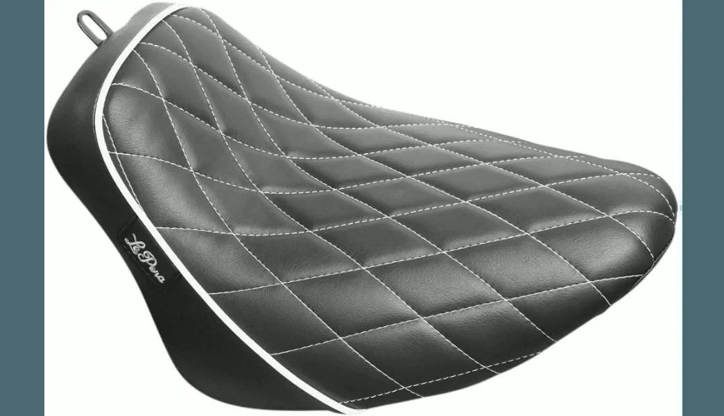 LePera Bare Bones Solo Seat for '18-Up Harley Davidson Heritage and Deluxe Models - Diamond Stitch w/ White Stitching/Piping
