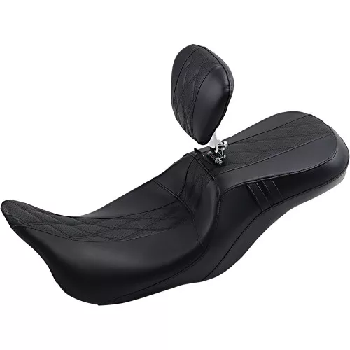 LePera Outcast GT 2-Up Seat w/ Driver Backrest for 2008-2023 Harley Touring - Perforated Black Double Diamond