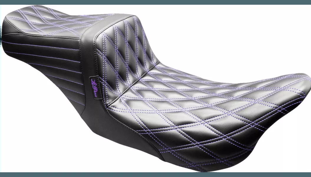 LePera Tailwhip Seat for '08-23 Harley Davidson Touring Models - Black/Purple Double Diamond Stitch