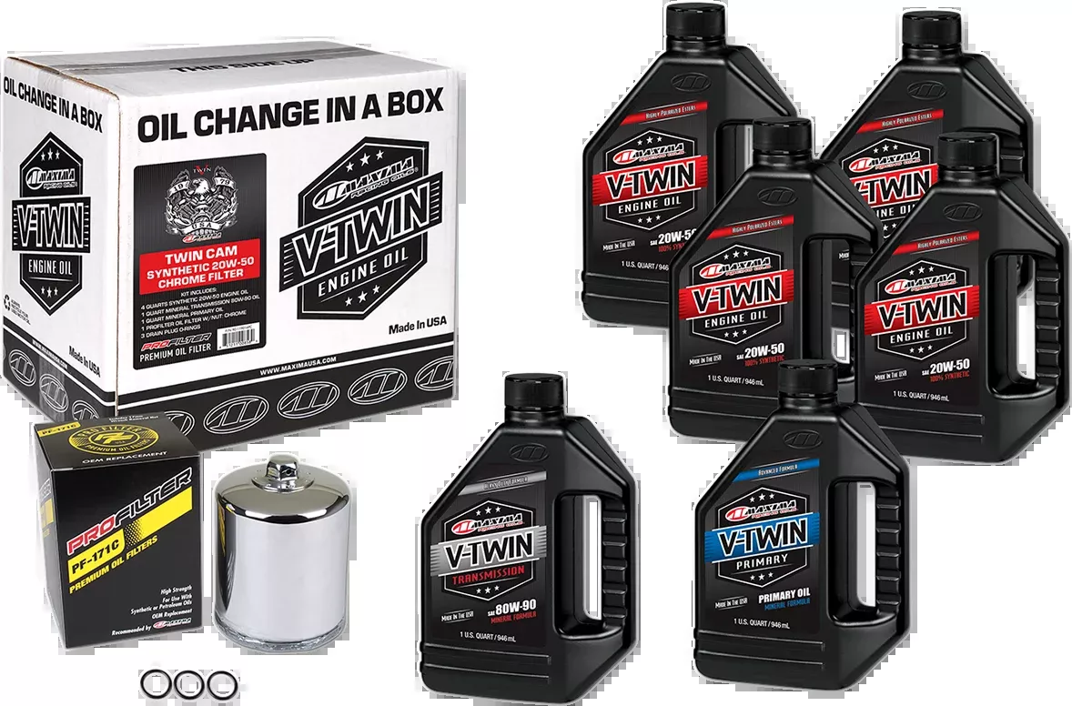 Maxima Twin Cam Oil Change Kit & Chrome Filter for 99-17 Harley Touring Softail
