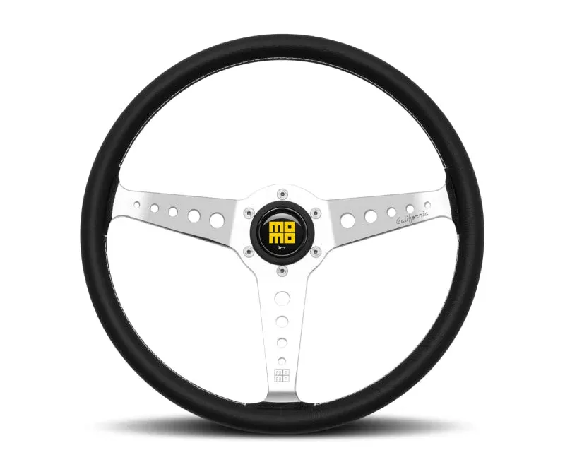 MOMO California Steering Wheel 360 mm – Black Leather / White Stitch / Pol Spokes