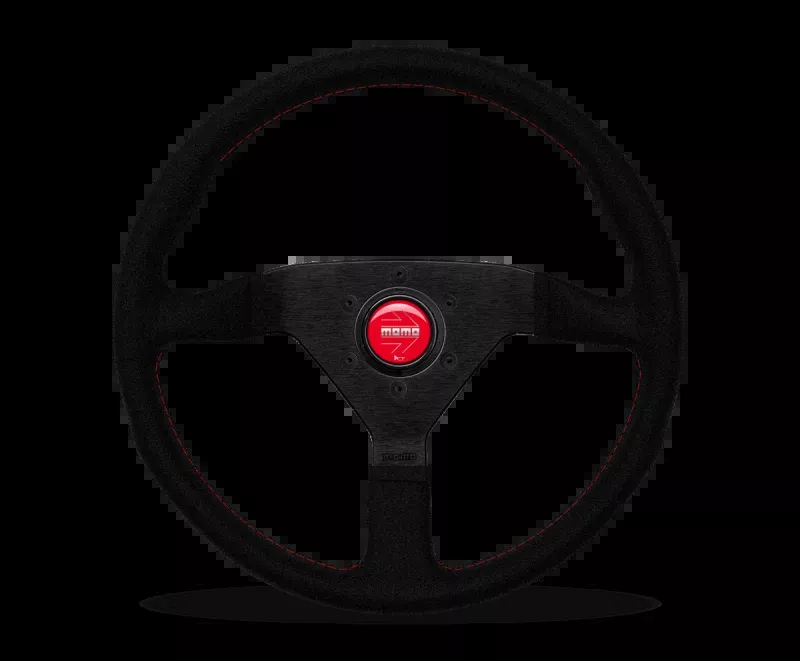 Momo Montecarlo Alcantara Steering Wheel 320 mm – Black/Red Stitch/Black Spokes